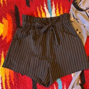 She + Sky Paper bag pinstripe black shorts